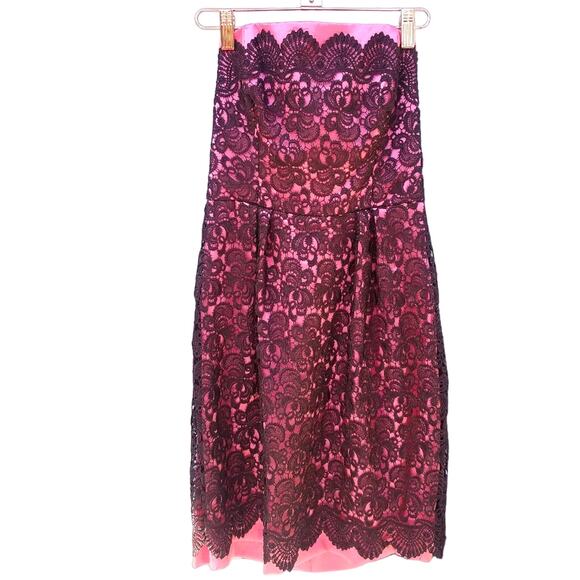Milly | Lace Floral Strapless Pink Brown Dress 4 - Picture 1 of 8
